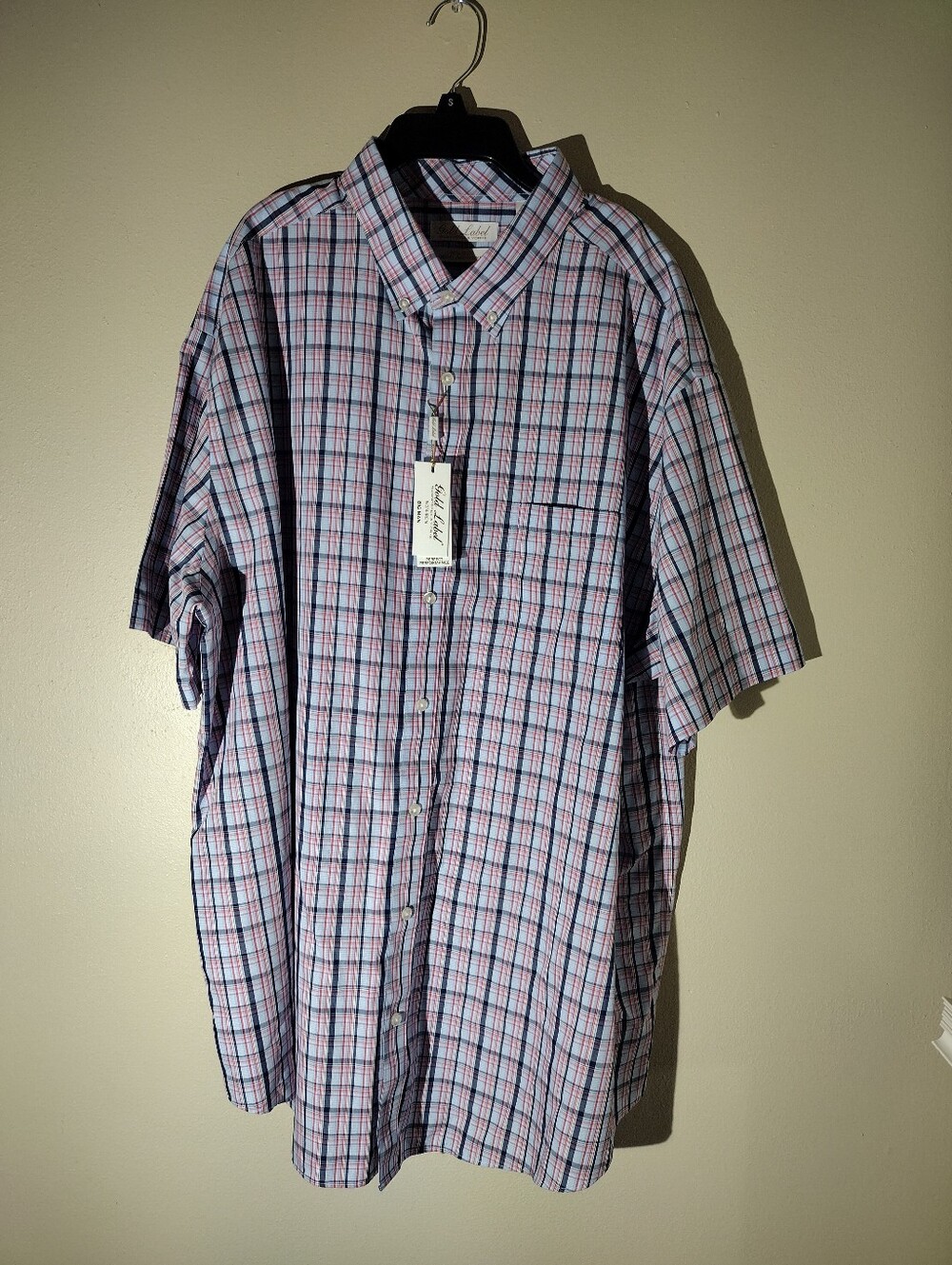 Roundtree & Yorke Short Sleeve Plaid Button-Down Shirt - Blue & Pink